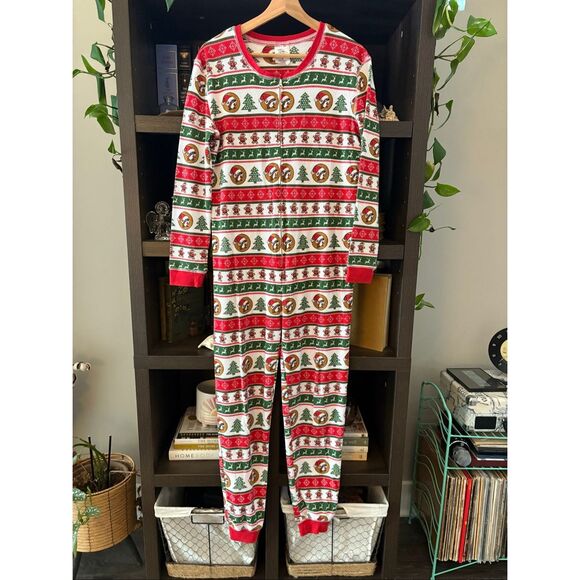 BUC-EE’S Unisex Festive Christmas Beaver Waffle Thermal Zip Pajamas Size Small - Picture 2 of 5